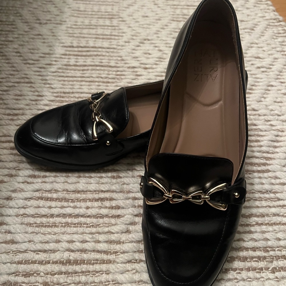 Naturalizer Black Loafers with Gold Chain